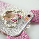 Wholesale iPhone 7 Plus Minnie Bow Diamond Glitter Necklace Strap Case (Silver)